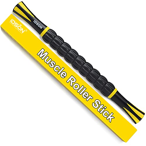 Idson Muscle Roller Stick for Athletes- Body Massage Sticks Tools-Muscle Roller Massager for Relief Muscle Soreness,Cramping and Tightness,Help Legs and Back Recovery,Black Yellow