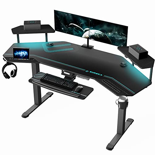 EUREKA ERGONOMIC Standing Desk Keyboard Tray, Wing Shaped, 72'' Large Studio Music Desk, LED Convertible Shelves, Electric Height Adjustable Dual Motor, Gaming Recording Live Stream, Slot Design