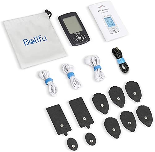 Belifu Dual Channel TENS EMS Unit 24 Modes Muscle Stimulator for Pain Relief Therapy, Electronic Pulse Massager Muscle Massager with 10 Pads, Dust-Proof Drawstring Storage Bag，Fastening Cable Ties…