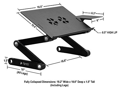 Executive Office Solutions Portable Adjustable Aluminum Laptop Desk/Stand/Table Vented w/CPU Fans Mouse Pad Side Mount-Notebook-MacBook-Light Weight Ergonomic TV Bed Lap Tray Stand Up/Sitting-Black