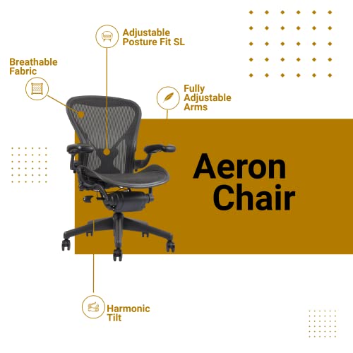 Aeron Chair by Herman Miller - Highly Adjustable Graphite Frame - with PostureFit - Carbon Classic (Medium)