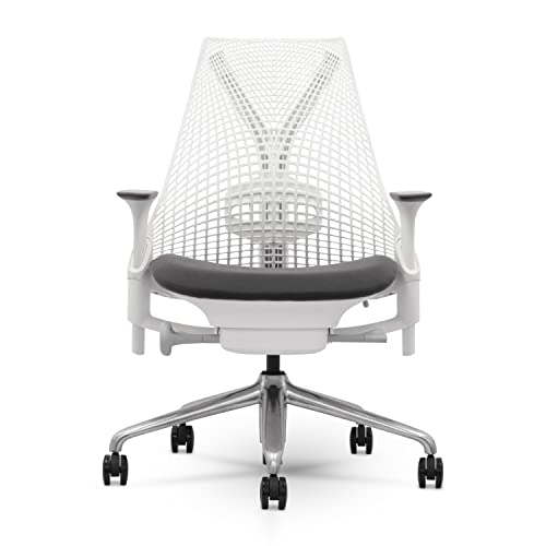 Herman Miller Sayl Chair White Fully Adjustable with Tilt Limiter/Seat Depth/Adjustable Arms/Chrome Base Renewed