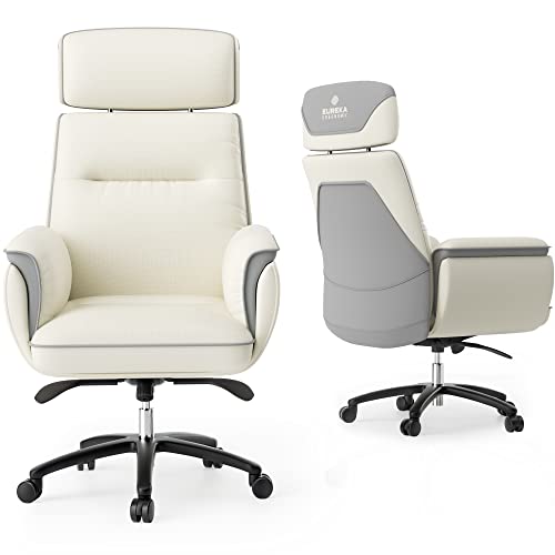 EUREKA ERGONOMIC Home Office Computer Gaming Desk Chair, Big Tall Large Heavy Duty Rock Swivel Roll Recliner for Women PC Sillas Gamer Executive, White & Gray, Comfy Foam & Luxury Faux Leather Padded