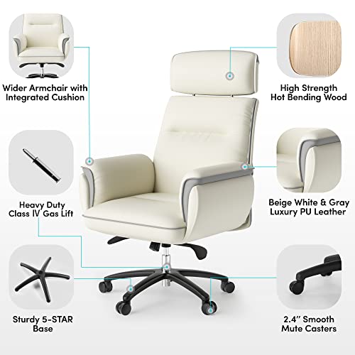 EUREKA ERGONOMIC Home Office Computer Gaming Desk Chair, Big Tall Large Heavy Duty Rock Swivel Roll Recliner for Women PC Sillas Gamer Executive, White & Gray, Comfy Foam & Luxury Faux Leather Padded