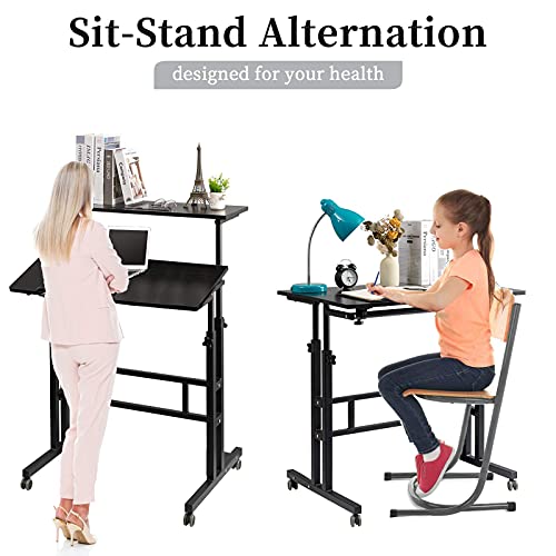 SIDUCAL Mobile Stand Up Desk, Adjustable Laptop Desk with Wheels Home Office Workstation, Rolling Desk Laptop Cart for Standing or Sitting, Black