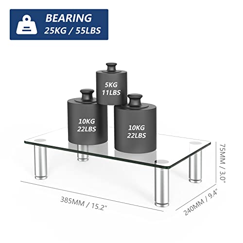 FITUEYES Monitor Stand –Adjustable Glass Computer Monitor Riser, Clear Desktop Stand for Laptop TV Computer Screen, Desk Organization, Office Supplies, DT103801GC, 1Pack