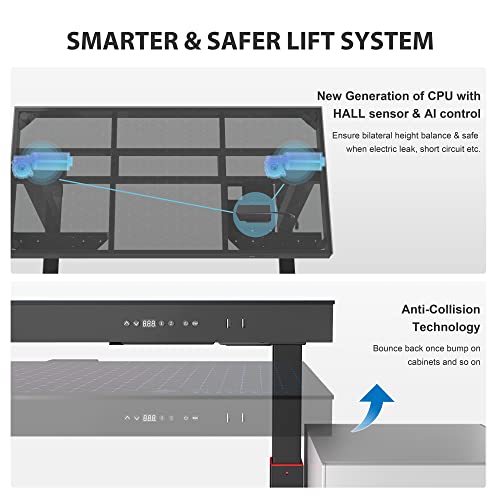 EUREKA ERGONOMIC Music Sensing RGB LED Lights Glass Gaming Standing Desk, Smart Dual Motor Electric Height Adjustable Home Office Computer Studio Gamer Table Gifts 47 Inch GTG w USB Ports, APP Control