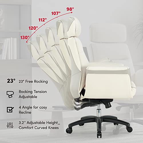 EUREKA ERGONOMIC Home Office Computer Gaming Desk Chair, Big Tall Large Heavy Duty Rock Swivel Roll Recliner for Women PC Sillas Gamer Executive, White & Gray, Comfy Foam & Luxury Faux Leather Padded