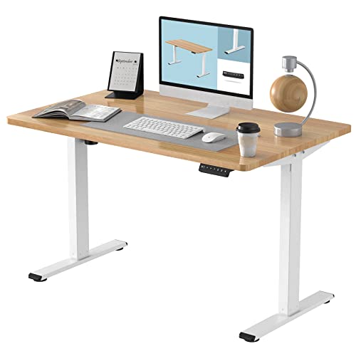 FLEXISPOT EN1 Essential Height Adjustable Electric Standing Desk 48 x 30 Inches Whole-Piece Desk Stand Up Home Office Desk (White Frame + 48" Maple Top)