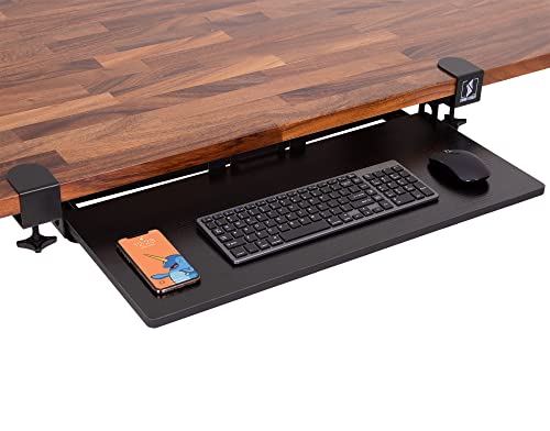 Stand Steady Premier Clamp-On Keyboard Tray | Extra Large 27-Inch Keyboard Shelf for Ergonomic Typing | Heavy Duty Wood Tray & Metal Frame | Sliding Desk Tray & Under Desk Drawer (Black) 