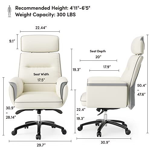 EUREKA ERGONOMIC Home Office Computer Gaming Desk Chair, Big Tall Large Heavy Duty Rock Swivel Roll Recliner for Women PC Sillas Gamer Executive, White & Gray, Comfy Foam & Luxury Faux Leather Padded