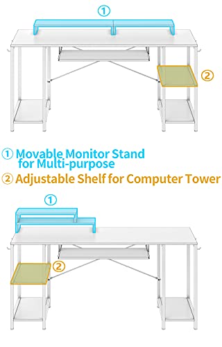 HYPIGO Computer Desk with Keyboard Tray, 55 inch Industrial Home Office Desk W/ Storage Shelves Monitor Stand Headset Hooks Study Writing Desk Workstation for Small Space Bedroom Easy Assembly,Black