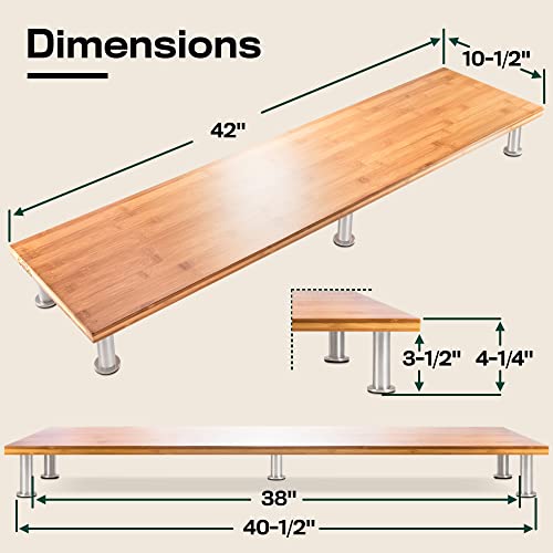 Dual Monitor Stand for 2 Monitors, Large Monitor Riser Made with Solid Bamboo, Perfect Desk Shelf Organizer for Desktop, 42 Inch Wood Platform for Computer Screens, Laptop or TV, Natural