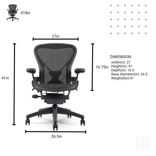 Aeron Chair by Herman Miller - Highly Adjustable Graphite Frame - with PostureFit - Carbon Classic (Medium)