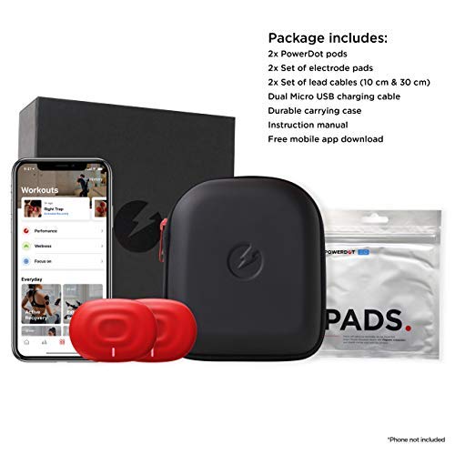 Therabody PowerDot 2.0 Duo - Bluetooth Electrical Muscle Stimulation Device, 2 Smart Wireless NMES & TENS Pods to Improve Recovery Speed and Pain Relief - Remote Controlled Through PowerDot App - Red