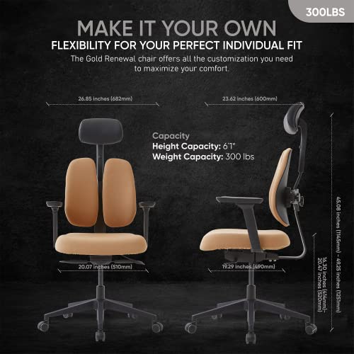 Duorest Gold Renewal - Ergonomic Dual Backrests, Home Office Desk Chairs, Office Chair Back Support, Best Office Chair for Posture, Executive Office Chair (Frame: Black/Seat: Beige)