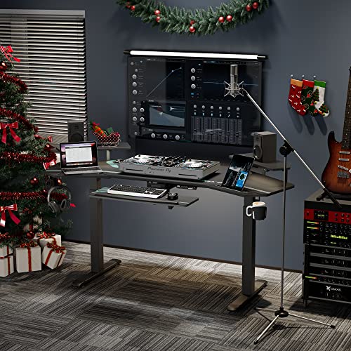 EUREKA ERGONOMIC Standing Desk Keyboard Tray, Wing Shaped, 72'' Large Studio Music Desk, LED Convertible Shelves, Electric Height Adjustable Dual Motor, Gaming Recording Live Stream, Slot Design