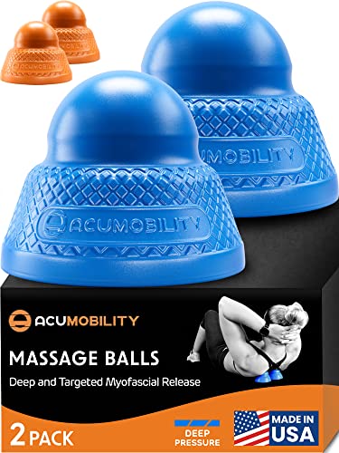 Acumobility Massage Balls - 2 Therapy Balls, Lacrosse Balls, Trigger Point Ball - Massage Ball Roller - Foot Massage Ball - Physical Therapy Ball - Flat Base & Chiropractor Designed - Deep Massage