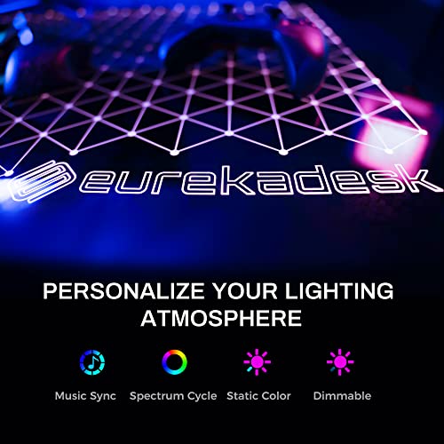 EUREKA ERGONOMIC Music Sensing RGB LED Lights Glass Gaming Standing Desk, Smart Dual Motor Electric Height Adjustable Home Office Computer Studio Gamer Table Gifts 47 Inch GTG w USB Ports, APP Control