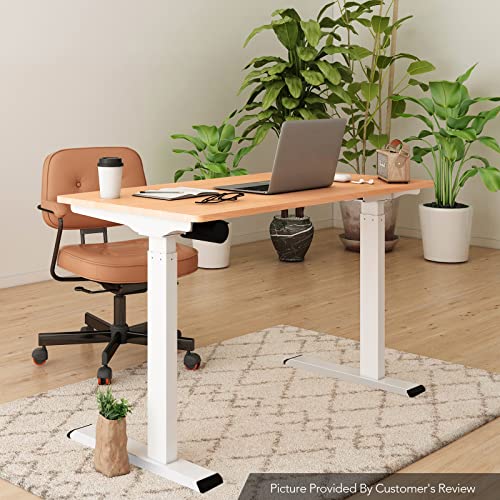 FLEXISPOT EN1 Essential Height Adjustable Electric Standing Desk 48 x 30 Inches Whole-Piece Desk Stand Up Home Office Desk (White Frame + 48" Maple Top)