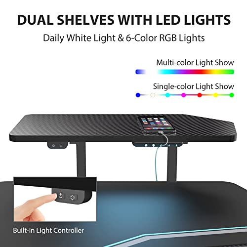 EUREKA ERGONOMIC Standing Desk Keyboard Tray, Wing Shaped, 72'' Large Studio Music Desk, LED Convertible Shelves, Electric Height Adjustable Dual Motor, Gaming Recording Live Stream, Slot Design