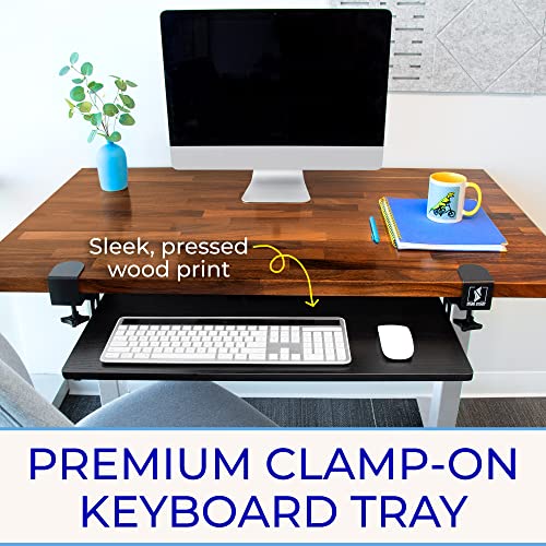 Stand Steady Premier Clamp-On Keyboard Tray | Extra Large 27-Inch Keyboard Shelf for Ergonomic Typing | Heavy Duty Wood Tray & Metal Frame | Sliding Desk Tray & Under Desk Drawer (Black) 