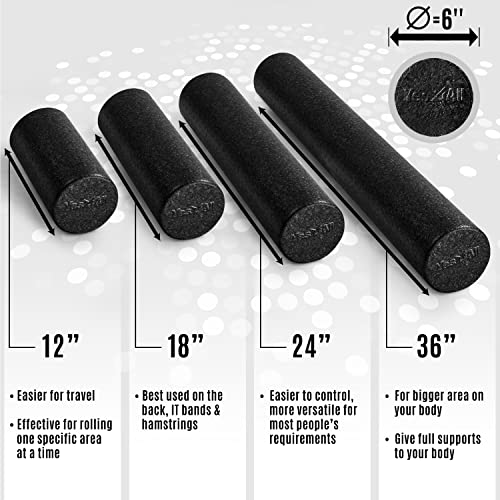 Yes4All EPP Exercise Foam Roller – Extra Firm High Density Foam Roller – Best for Flexibility and Rehab Exercises (18 inch, Black)