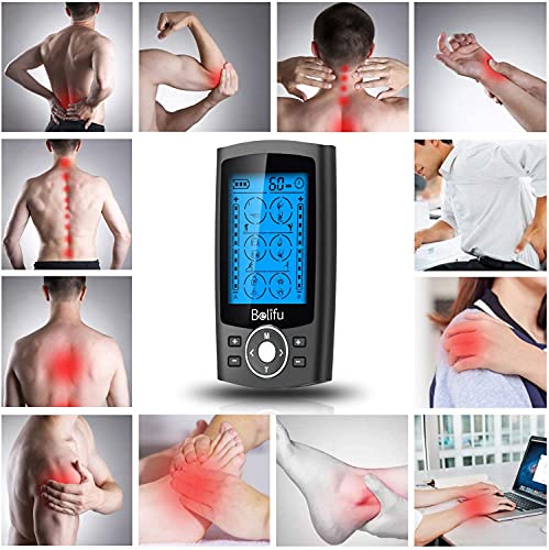 Belifu Dual Channel TENS EMS Unit 24 Modes Muscle Stimulator for Pain Relief Therapy, Electronic Pulse Massager Muscle Massager with 10 Pads, Dust-Proof Drawstring Storage Bag，Fastening Cable Ties…