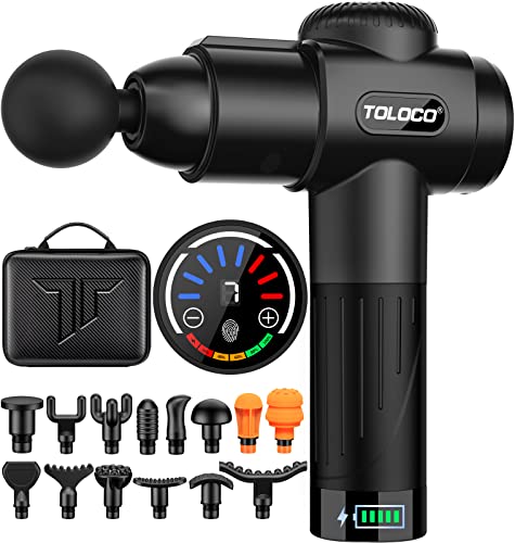 TOLOCO Massage Gun, Upgrade Percussion Muscle Massage Gun for Athletes, Handheld Deep Tissue Massager, Black