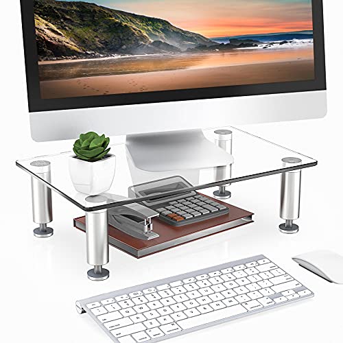 FITUEYES Monitor Stand –Adjustable Glass Computer Monitor Riser, Clear Desktop Stand for Laptop TV Computer Screen, Desk Organization, Office Supplies, DT103801GC, 1Pack