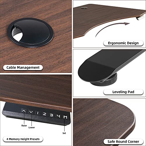 FinerCrafts Standing Desk 71 x 32 Inches Dual-Motor Height Adjustable Desk Electric Sit Stand Desk Home Office Desks Whole Piece Desk Board (English Walnut Desktop/Black Frame)