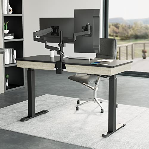 EUREKA ERGONOMIC Electric Standing Desk with Drawers, 55 Inch Dual Motor Height Adjustable Stand up Desk for Home Office with Built-in Outlet, Wireless Charger, USB Port, Whole-Piece Desktop, Oak Grey