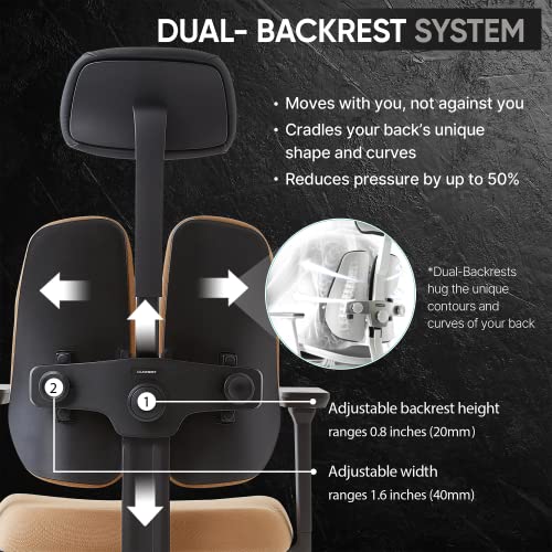 Duorest Gold Renewal - Ergonomic Dual Backrests, Home Office Desk Chairs, Office Chair Back Support, Best Office Chair for Posture, Executive Office Chair (Frame: Black/Seat: Beige)