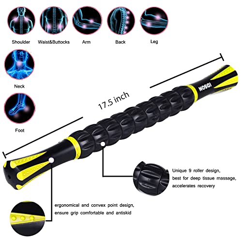 Idson Muscle Roller Stick for Athletes- Body Massage Sticks Tools-Muscle Roller Massager for Relief Muscle Soreness,Cramping and Tightness,Help Legs and Back Recovery,Black Yellow