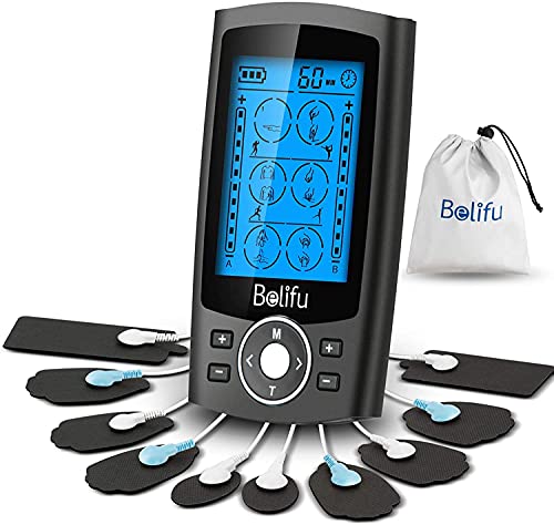 Belifu Dual Channel TENS EMS Unit 24 Modes Muscle Stimulator for Pain Relief Therapy, Electronic Pulse Massager Muscle Massager with 10 Pads, Dust-Proof Drawstring Storage Bag，Fastening Cable Ties…