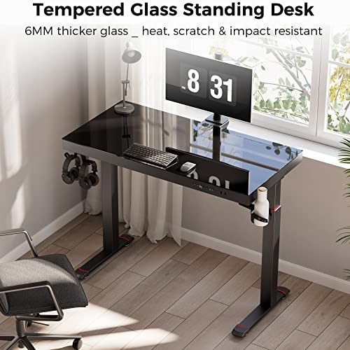 EUREKA ERGONOMIC Music Sensing RGB LED Lights Glass Gaming Standing Desk, Smart Dual Motor Electric Height Adjustable Home Office Computer Studio Gamer Table Gifts 47 Inch GTG w USB Ports, APP Control